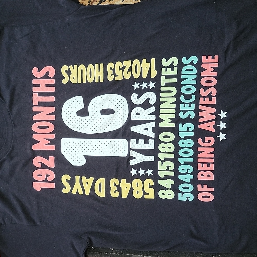 🎂16 year old birthday shirt; Color:Black, Size: Large (Adult/Unisex)